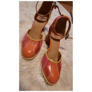 John Fluevog Bianca Contrast Ankle Women's Pink/Orange Strap Heels
